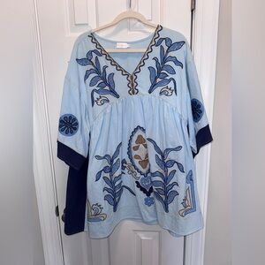 Elegant Light Blue Embroidered Mini Dress